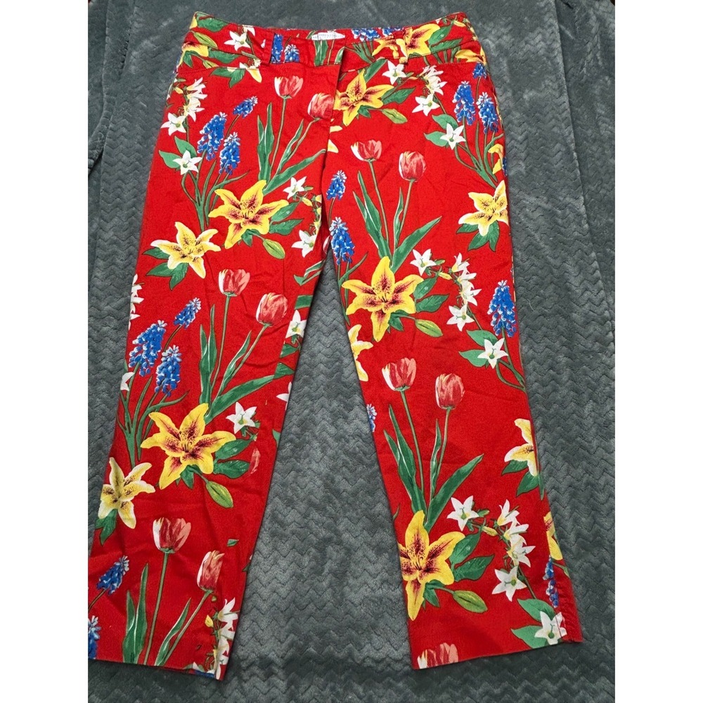 New York & Company Red‎ Floral Cotton Stretch Ankle Pants Womens Size 8